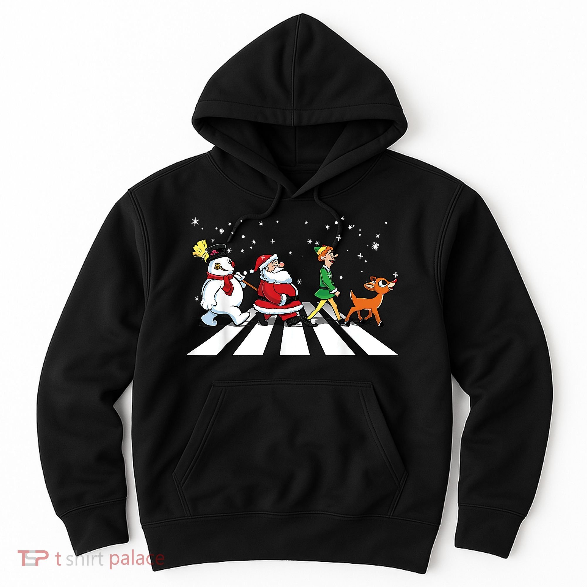 Funny Santa Snowman Elf Reindeer Christmas Abbeys Road Hoodie