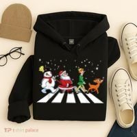 Funny Santa Snowman Elf Reindeer Christmas Abbeys Road Hoodie thumb 4