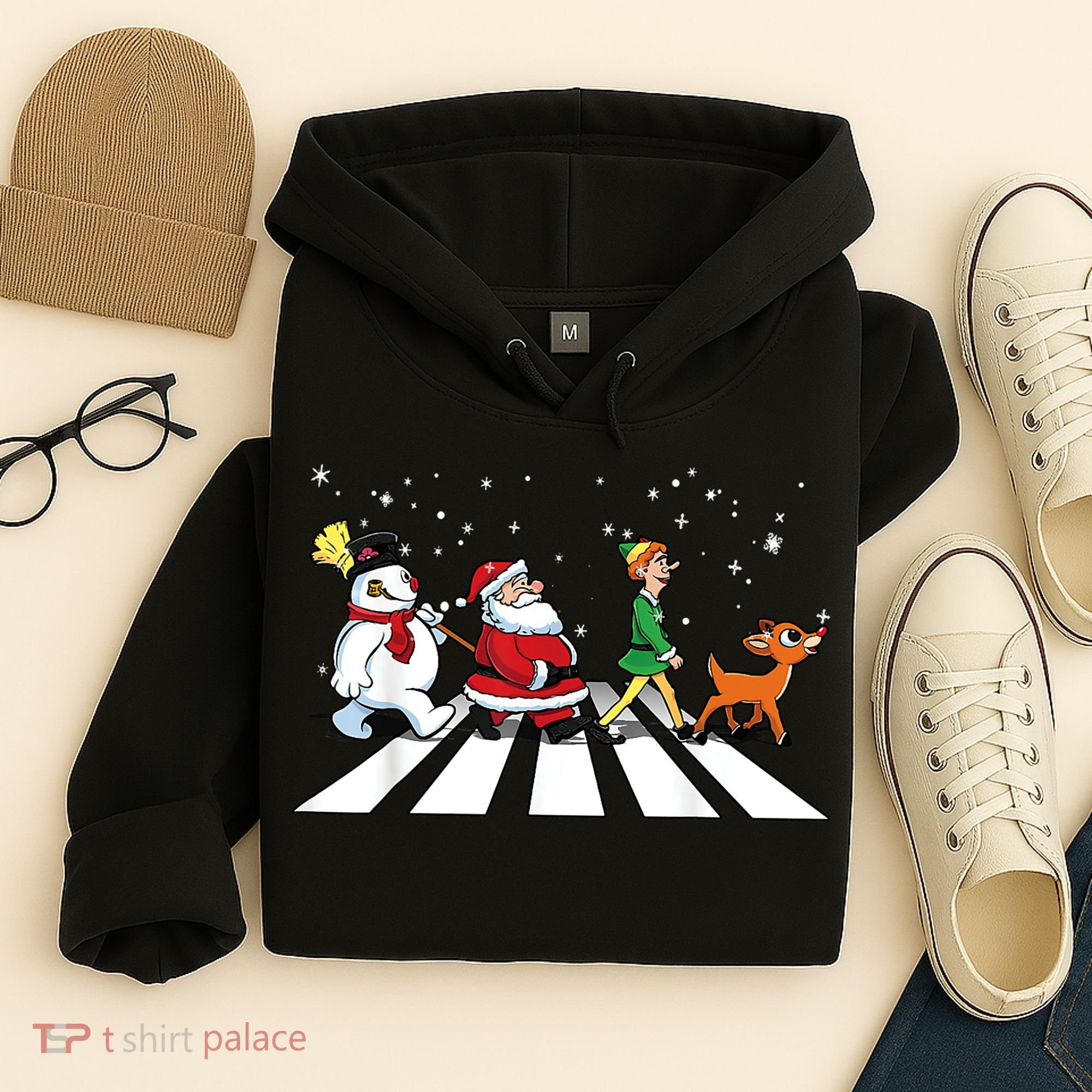 Funny Santa Snowman Elf Reindeer Christmas Abbeys Road Hoodie