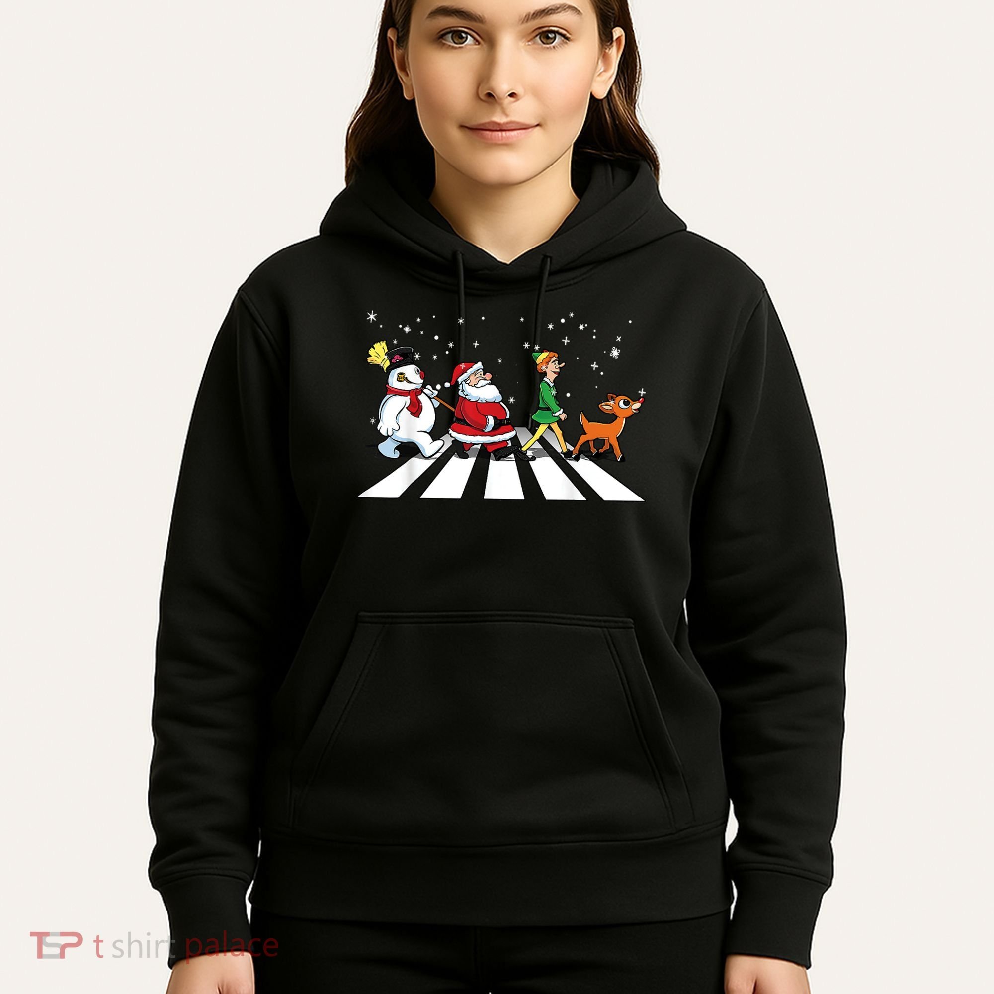 Funny Santa Snowman Elf Reindeer Christmas Abbeys Road Hoodie