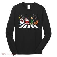 Funny Santa Snowman Elf Reindeer Christmas Abbeys Road Long Sleeve Shirt thumb 0