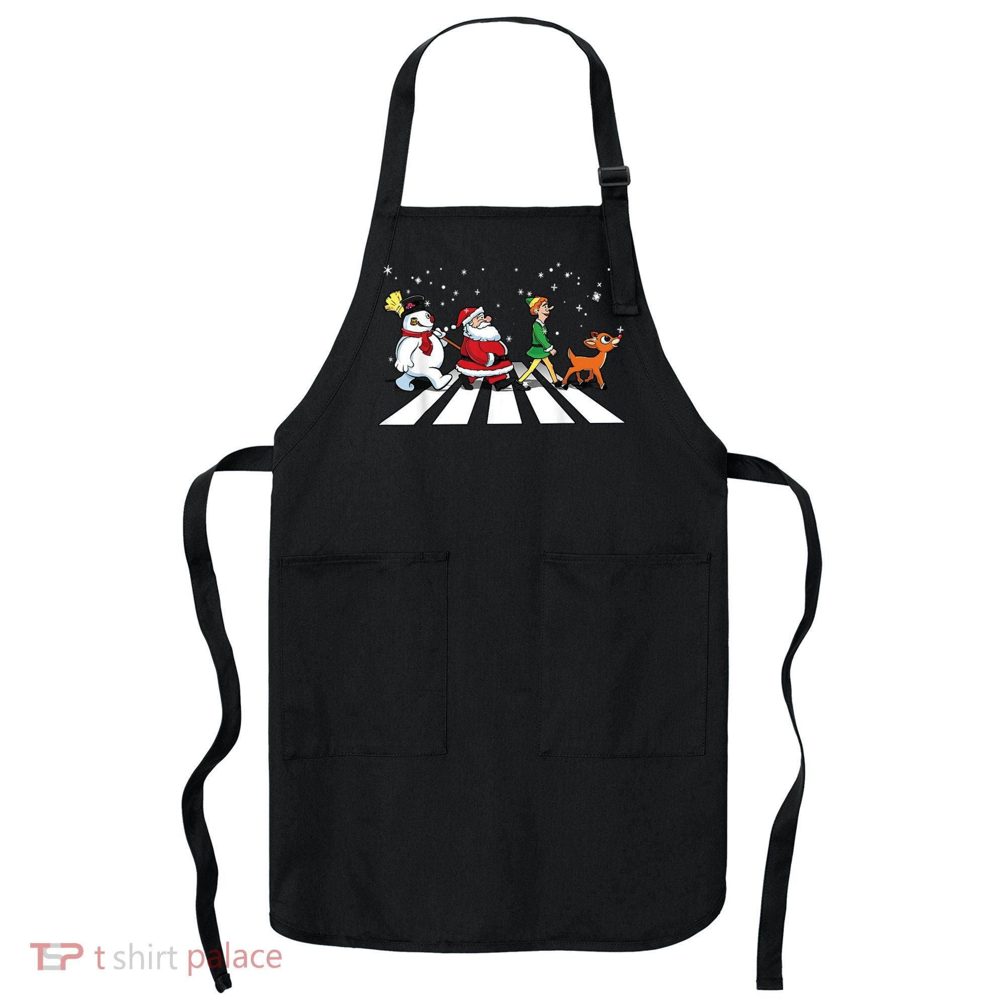 Funny Santa Snowman Elf Reindeer Christmas Abbeys Road Apron