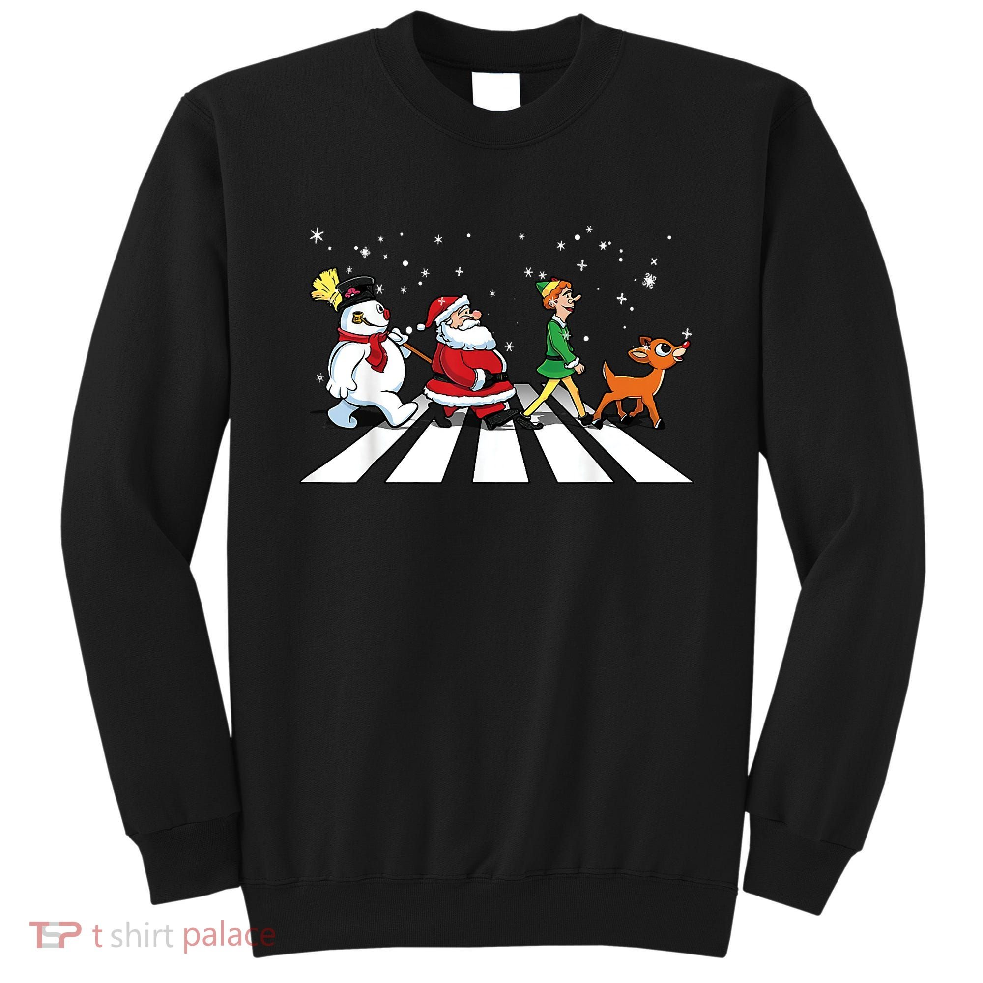 Funny Santa Snowman Elf Reindeer Christmas Abbeys Road Sweatshirt