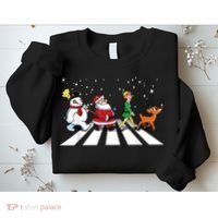 Funny Santa Snowman Elf Reindeer Christmas Abbeys Road Sweatshirt thumb 2