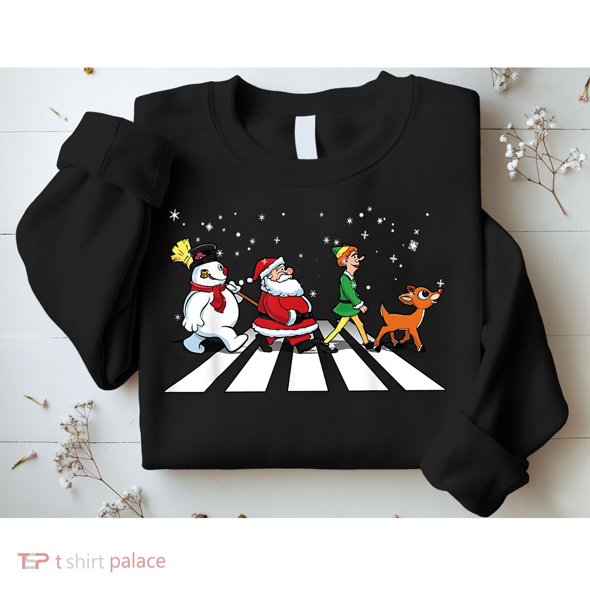 Funny Santa Snowman Elf Reindeer Christmas Abbeys Road Sweatshirt