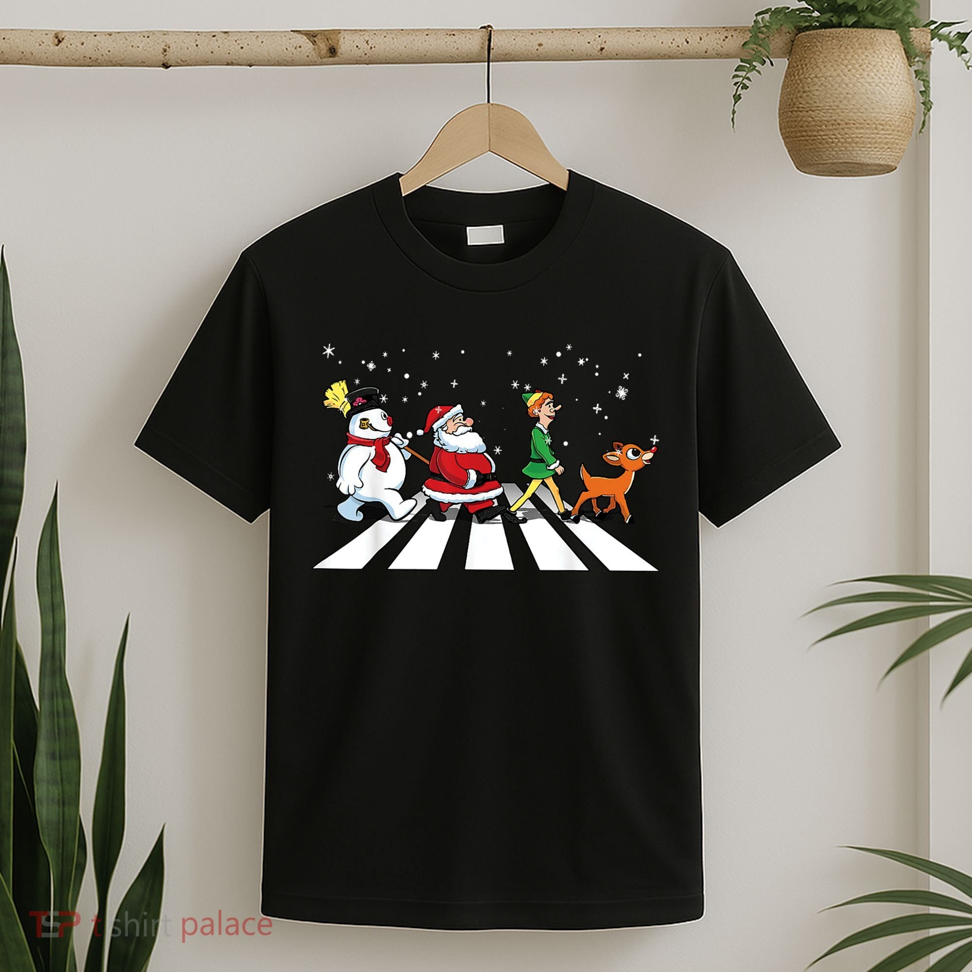 Funny Santa Snowman Elf Reindeer Christmas Abbeys Road T-Shirt