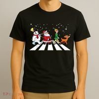 Funny Santa Snowman Elf Reindeer Christmas Abbeys Road T-Shirt thumb 3