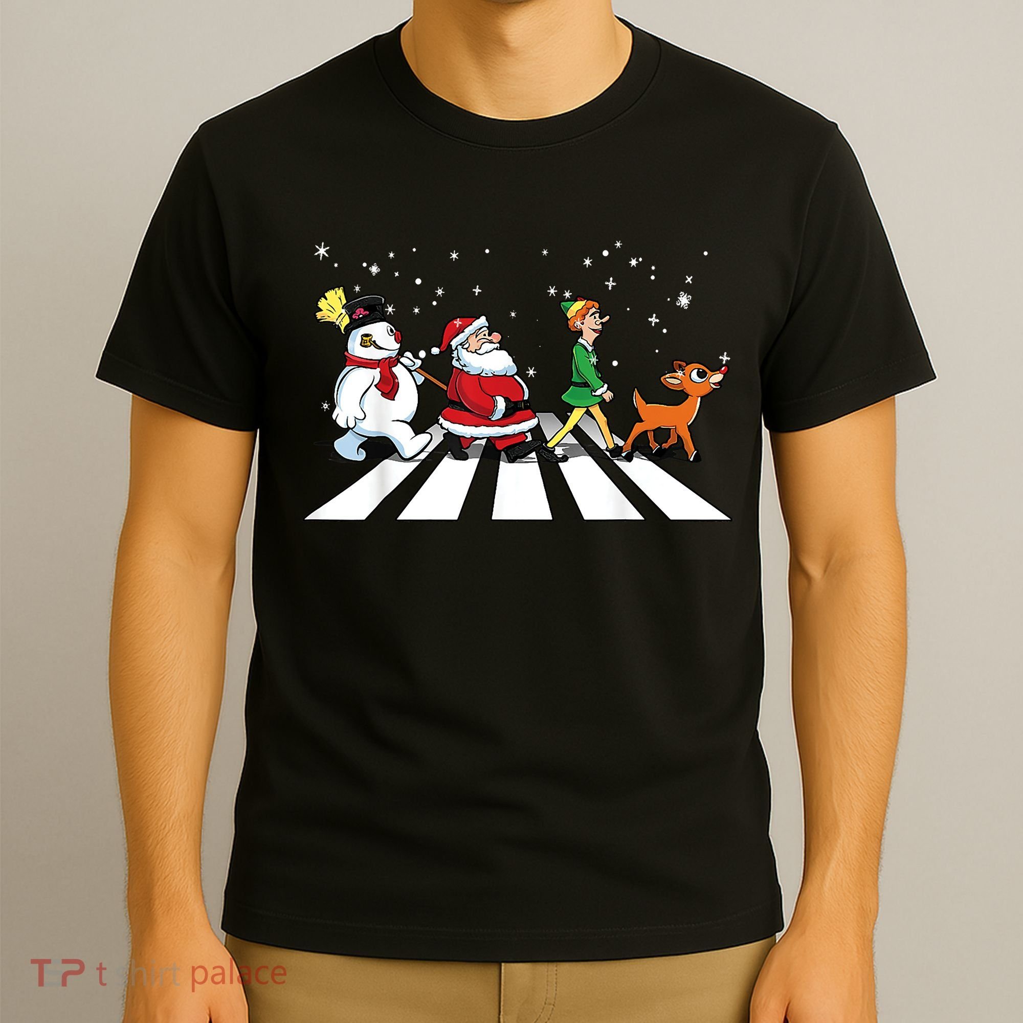 Funny Santa Snowman Elf Reindeer Christmas Abbeys Road T-Shirt