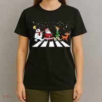 Funny Santa Snowman Elf Reindeer Christmas Abbeys Road T-Shirt thumb 4