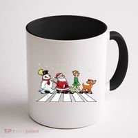 Funny Santa Snowman Elf Reindeer Christmas Abbeys Road Coffee Mug thumb 1