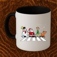 Funny Santa Snowman Elf Reindeer Christmas Abbeys Road Coffee Mug thumb 2