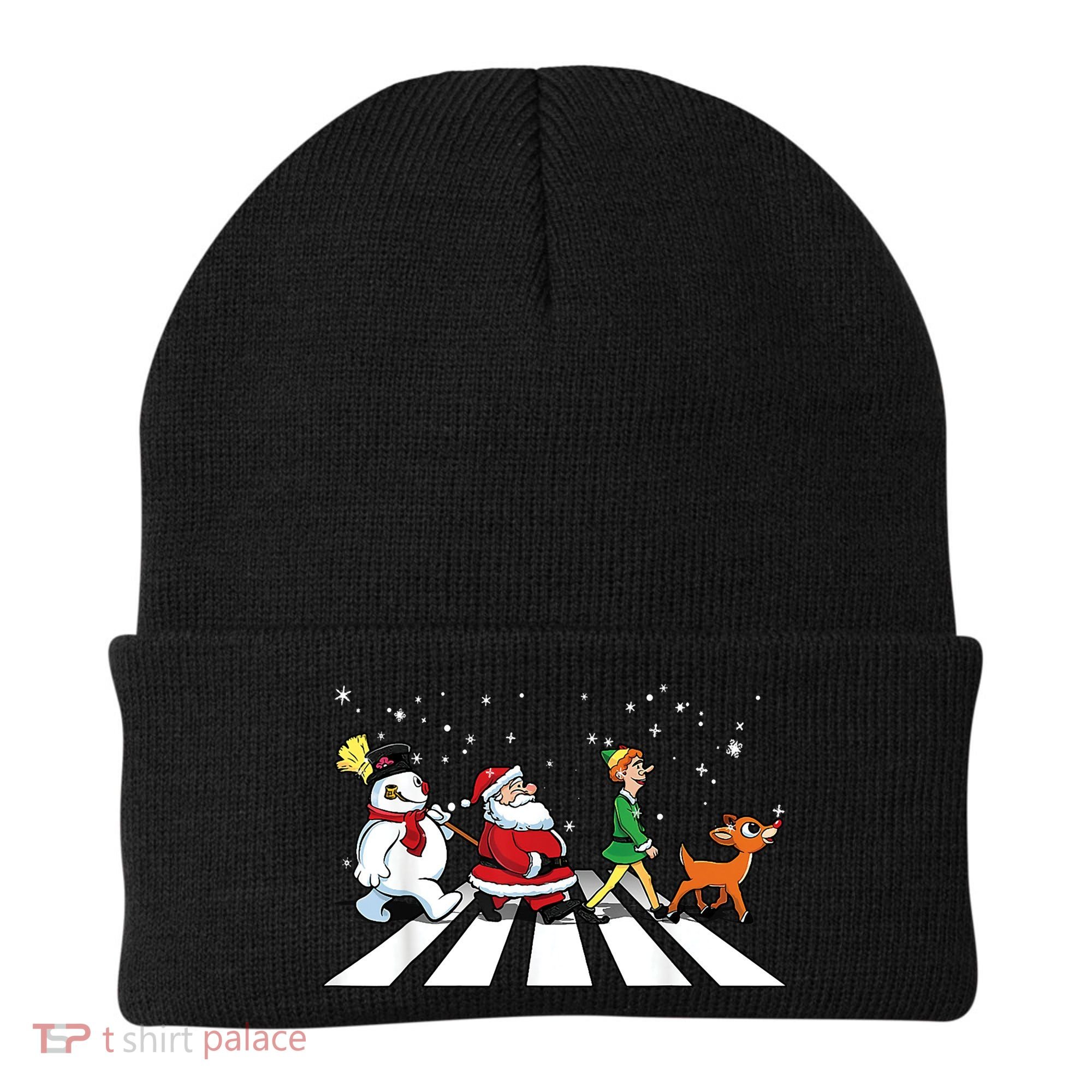 Funny Santa Snowman Elf Reindeer Christmas Abbeys Road Beanie