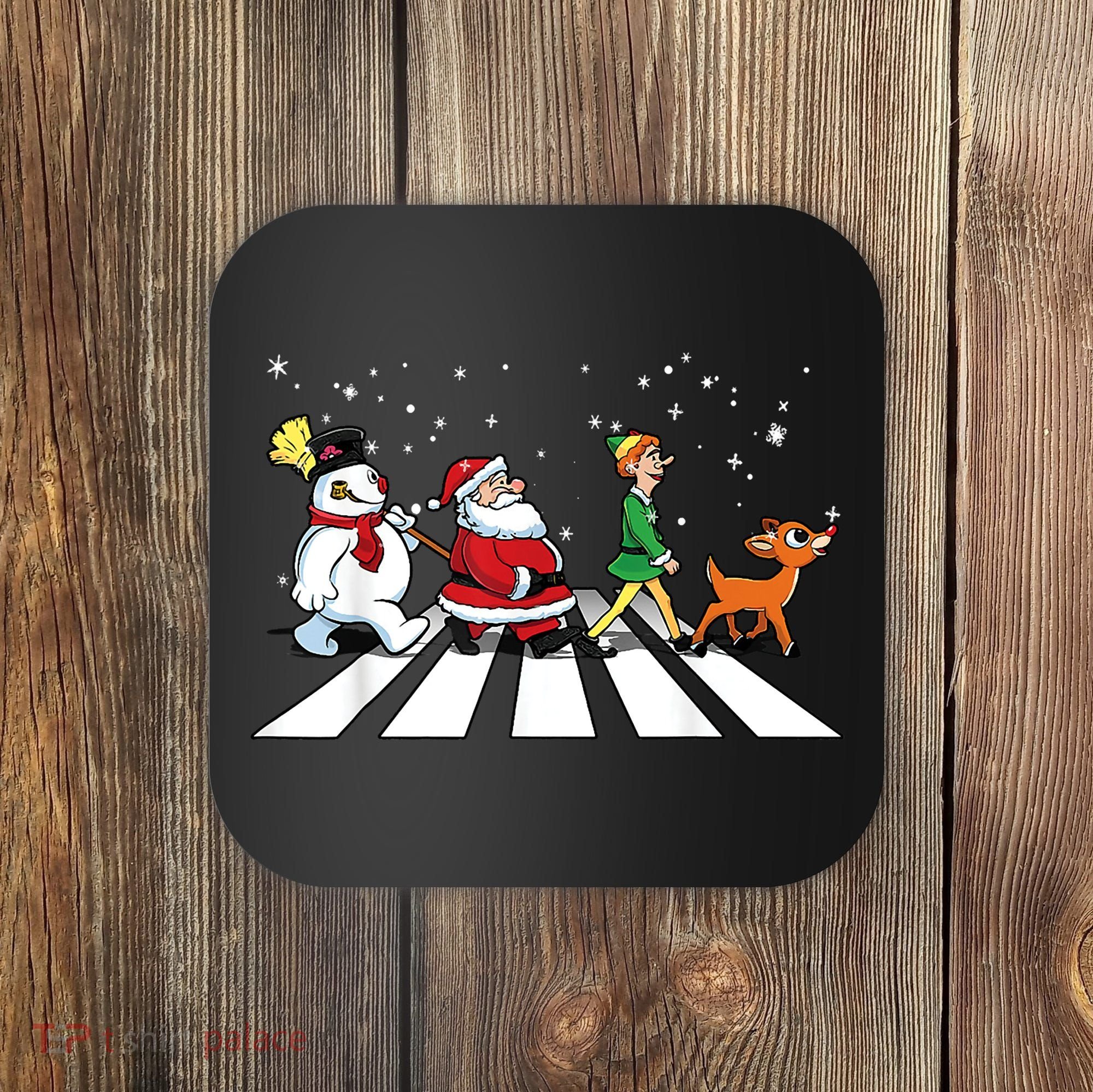 Funny Santa Snowman Elf Reindeer Christmas Abbeys Road Coaster