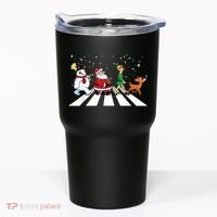 Funny Santa Snowman Elf Reindeer Christmas Abbeys Road Tumbler thumb 0