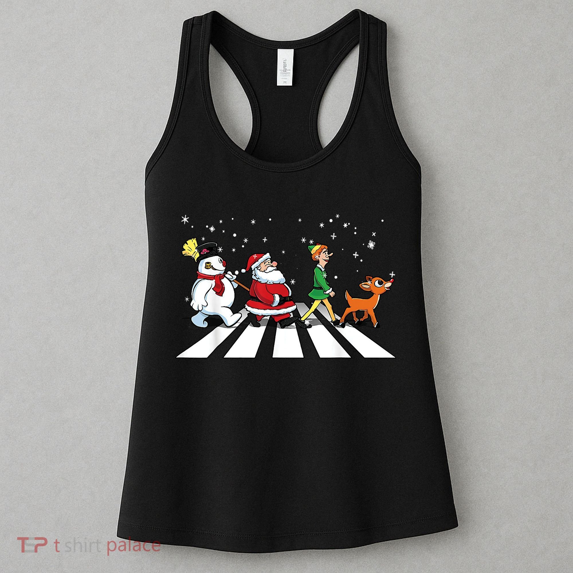 Funny Santa Snowman Elf Reindeer Christmas Abbeys Road Women's Tank Top