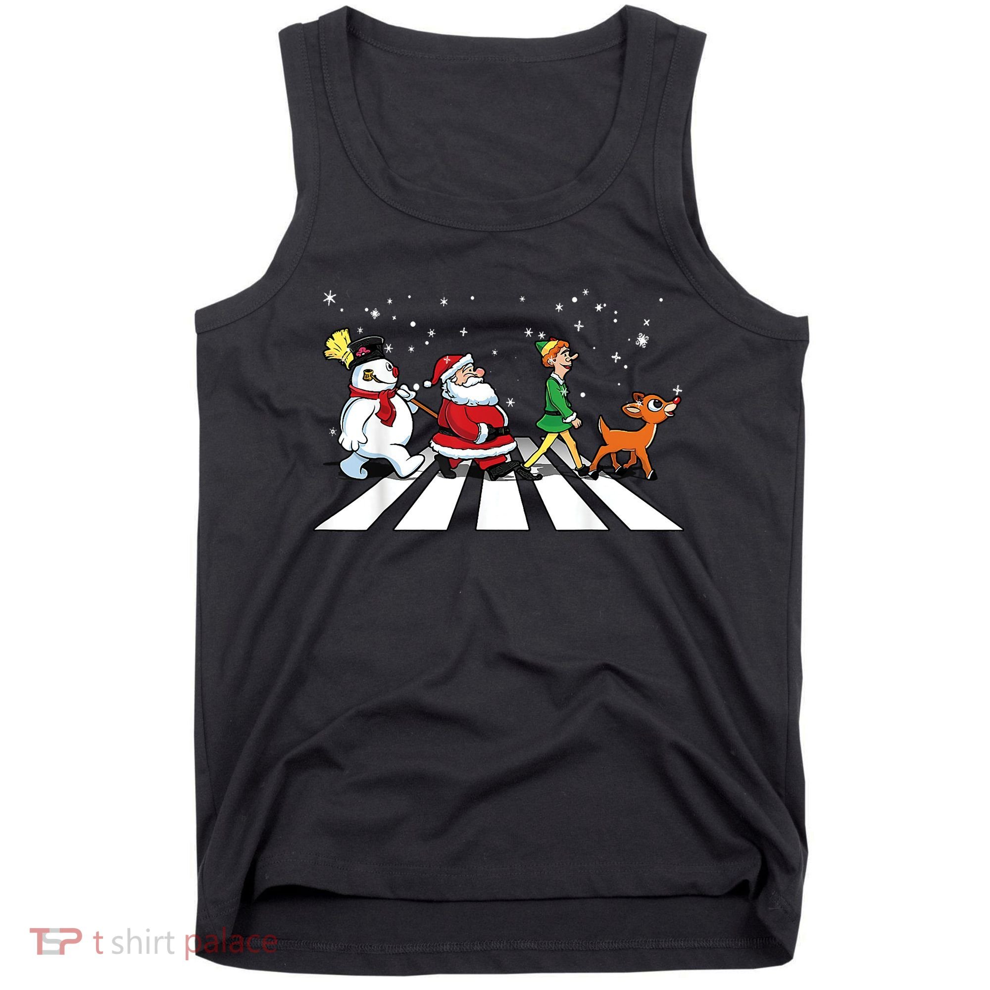 Funny Santa Snowman Elf Reindeer Christmas Abbeys Road Tank Top