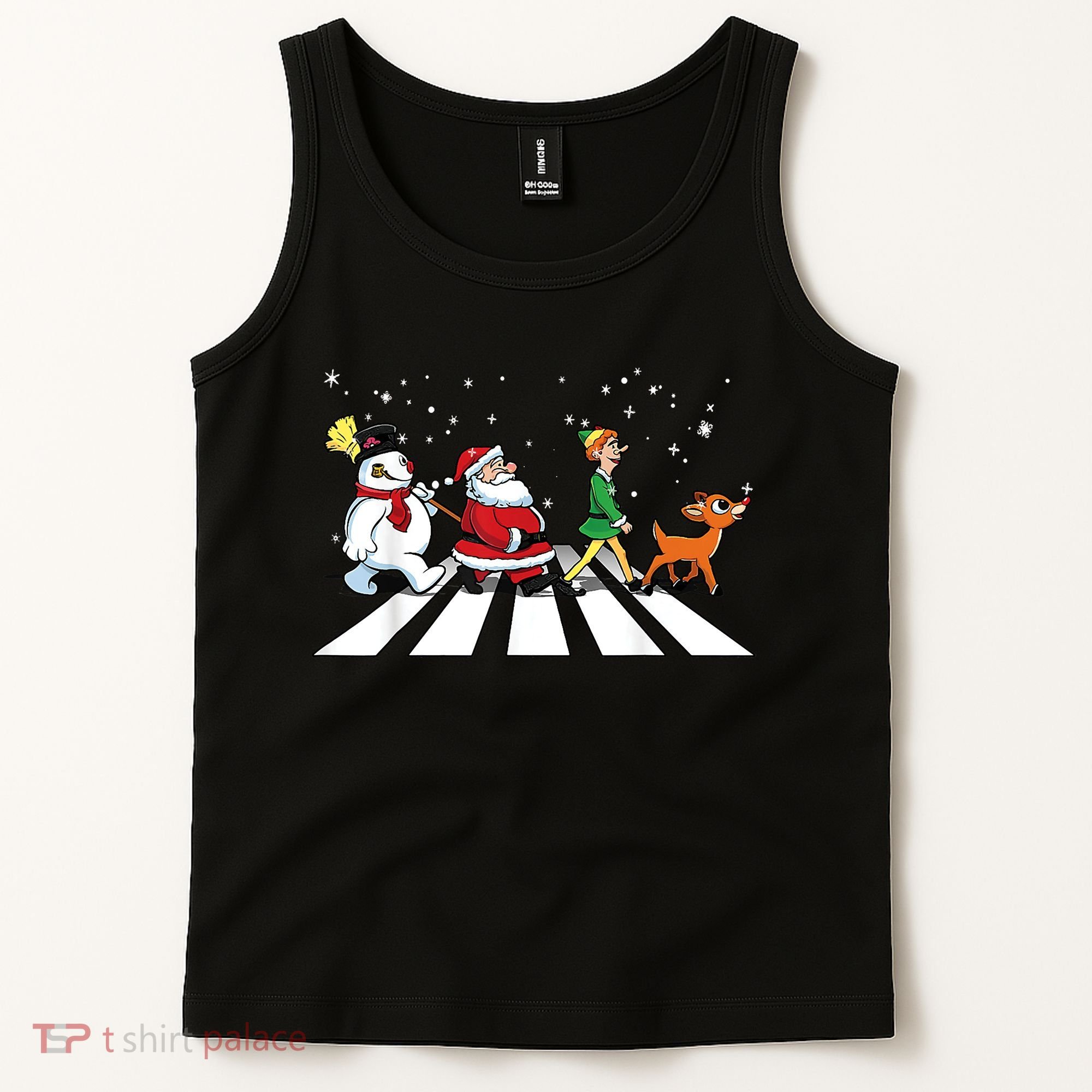 Funny Santa Snowman Elf Reindeer Christmas Abbeys Road Tank Top
