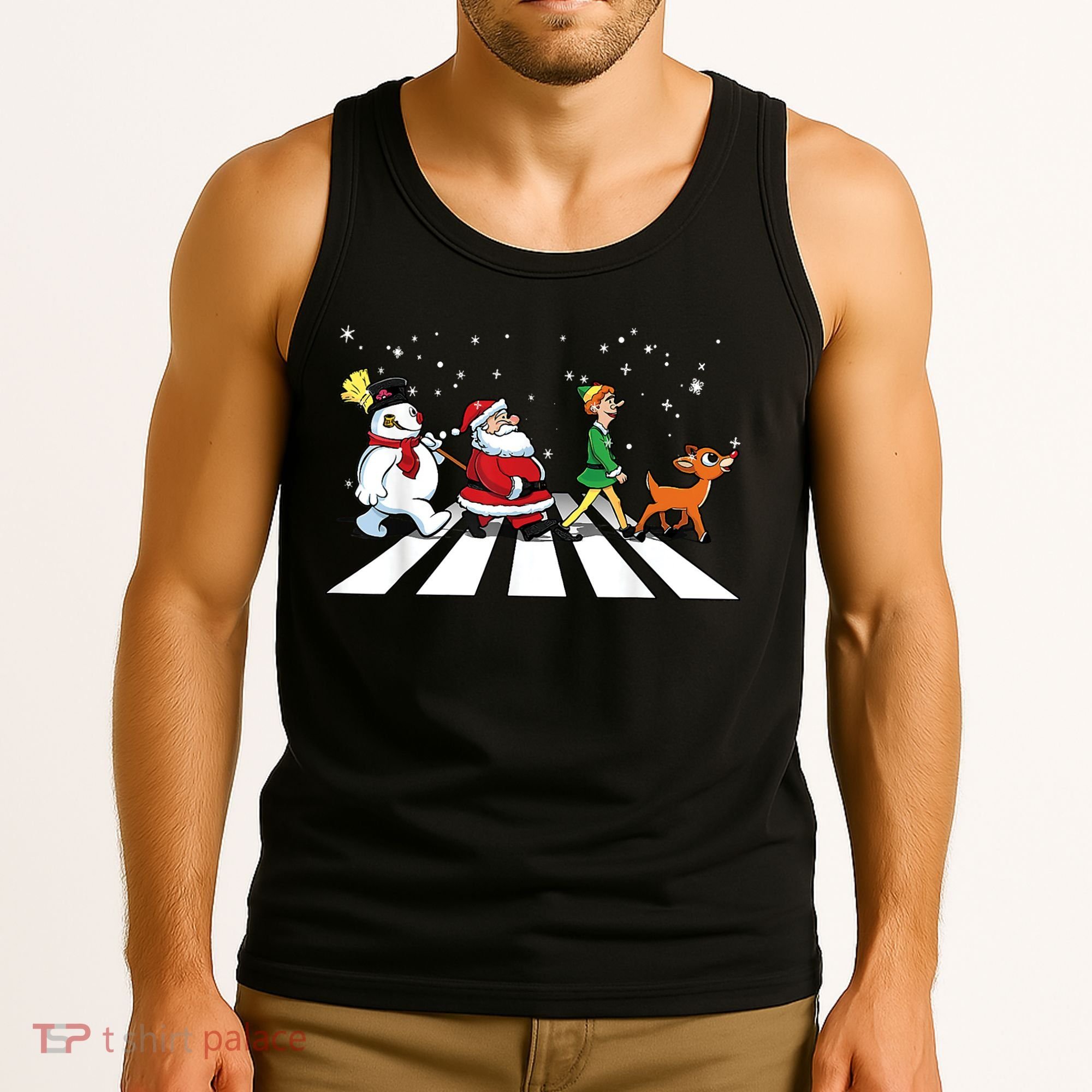 Funny Santa Snowman Elf Reindeer Christmas Abbeys Road Tank Top