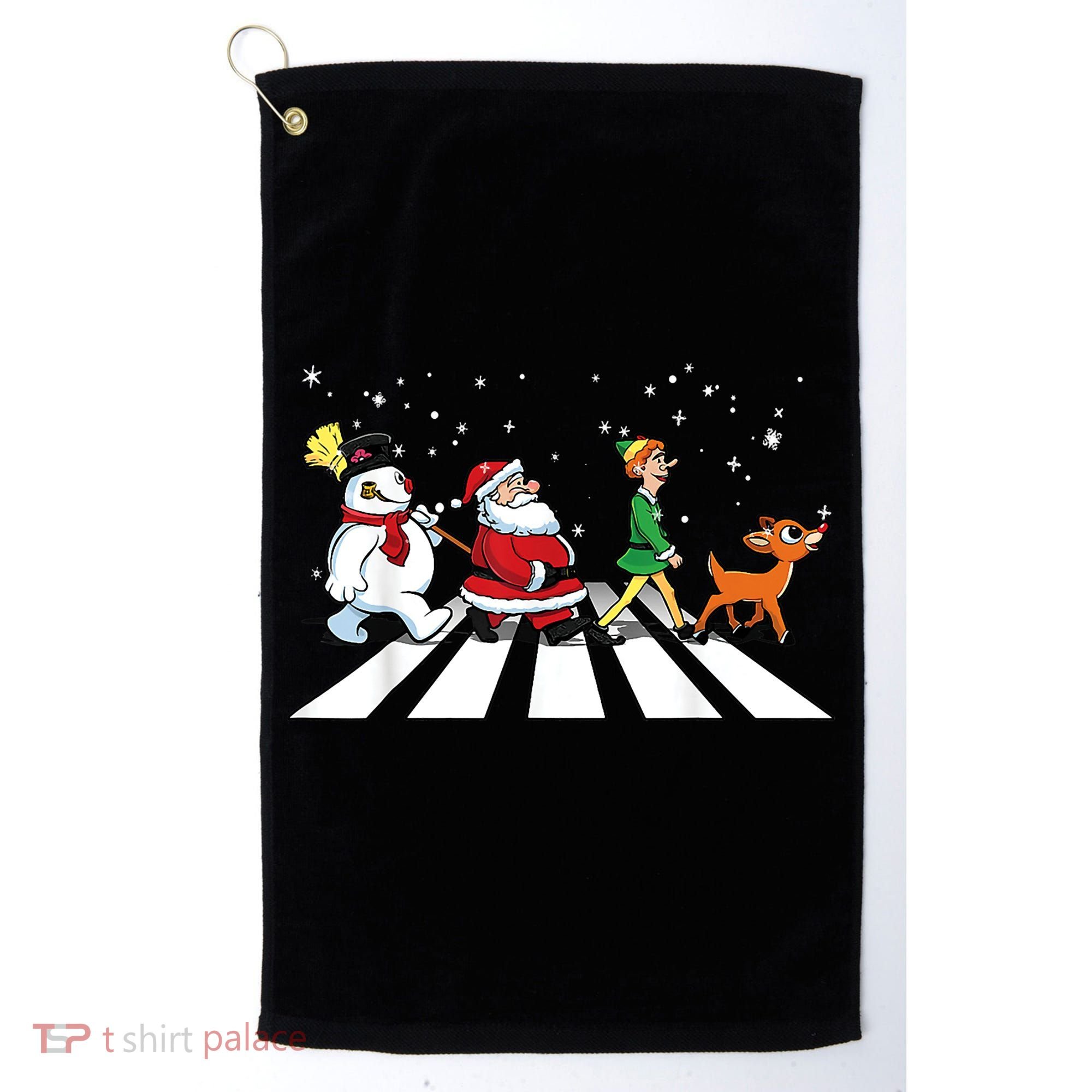 Funny Santa Snowman Elf Reindeer Christmas Abbeys Road Golf Towel