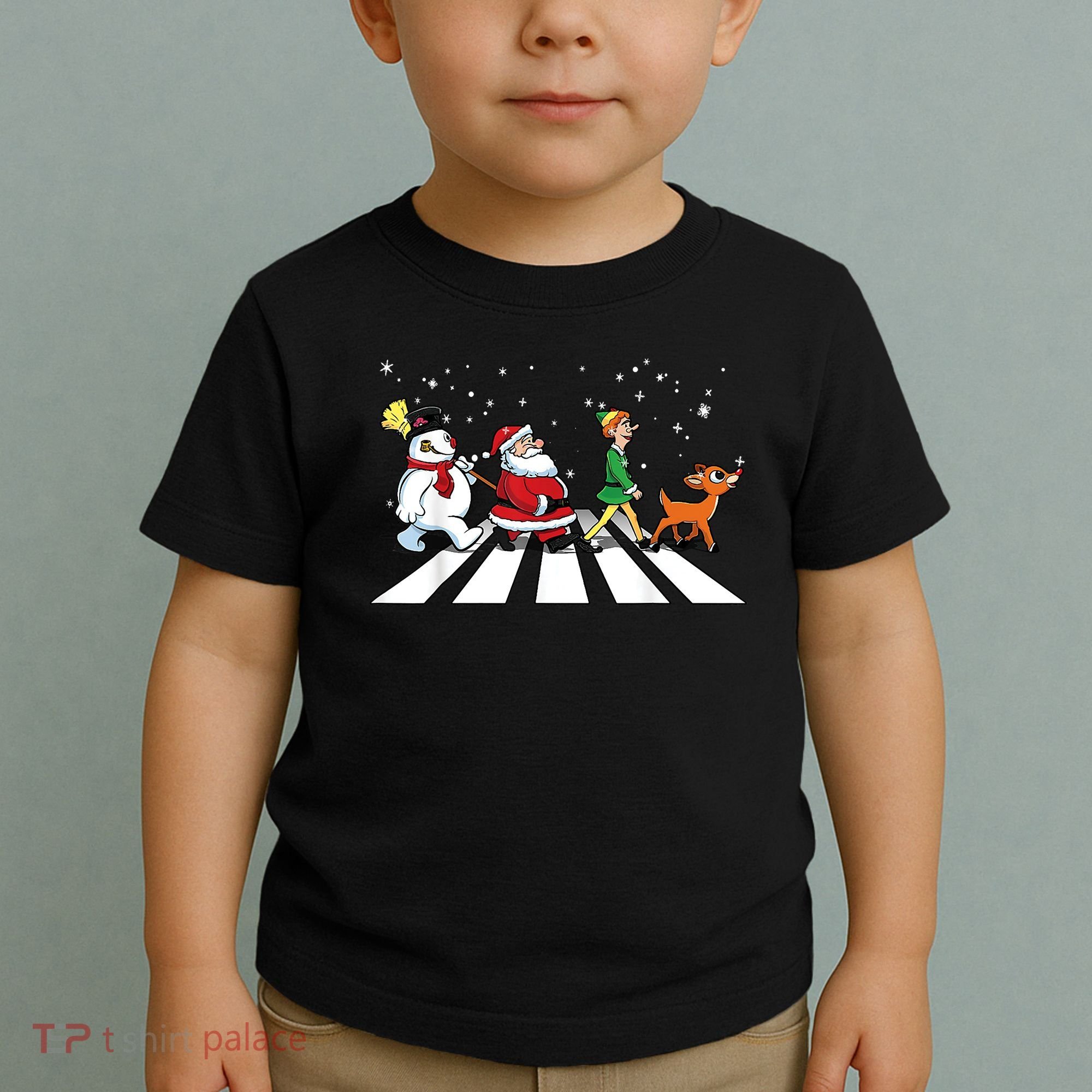 Funny Santa Snowman Elf Reindeer Christmas Abbeys Road Toddler T-Shirt