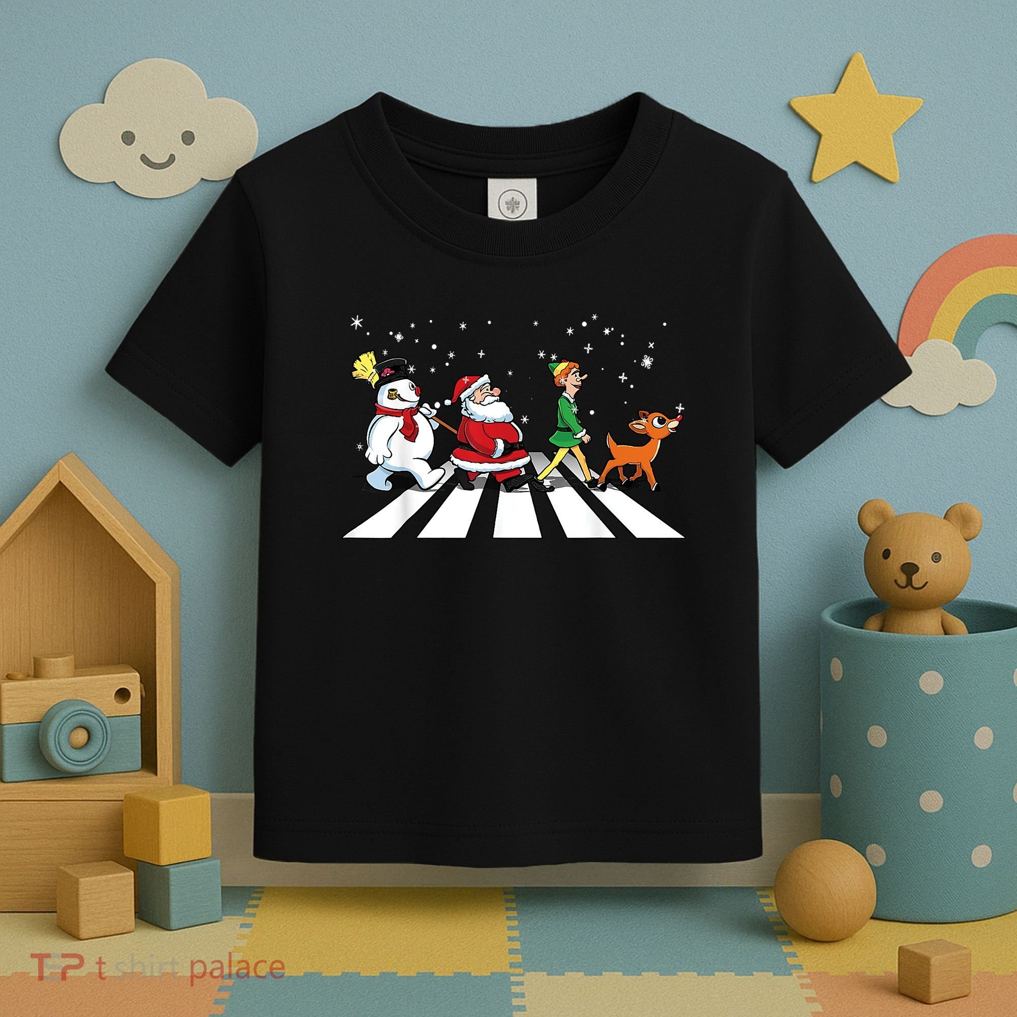 Funny Santa Snowman Elf Reindeer Christmas Abbeys Road Toddler T-Shirt