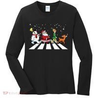 Funny Santa Snowman Elf Reindeer Christmas Abbeys Road Women's Long Sleeve Shirt thumb 0