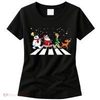 Funny Santa Snowman Elf Reindeer Christmas Abbeys Road Women's T-Shirt thumb 0