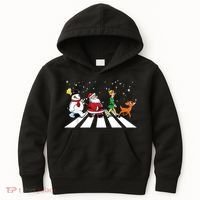 Funny Santa Snowman Elf Reindeer Christmas Abbeys Road Kids Hoodie thumb 0