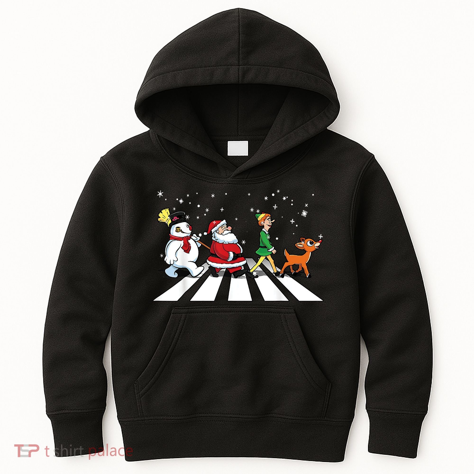 Funny Santa Snowman Elf Reindeer Christmas Abbeys Road Kids Hoodie