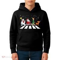 Funny Santa Snowman Elf Reindeer Christmas Abbeys Road Kids Hoodie thumb 4