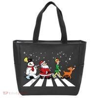 Funny Santa Snowman Elf Reindeer Christmas Abbeys Road Tote Bag thumb 0