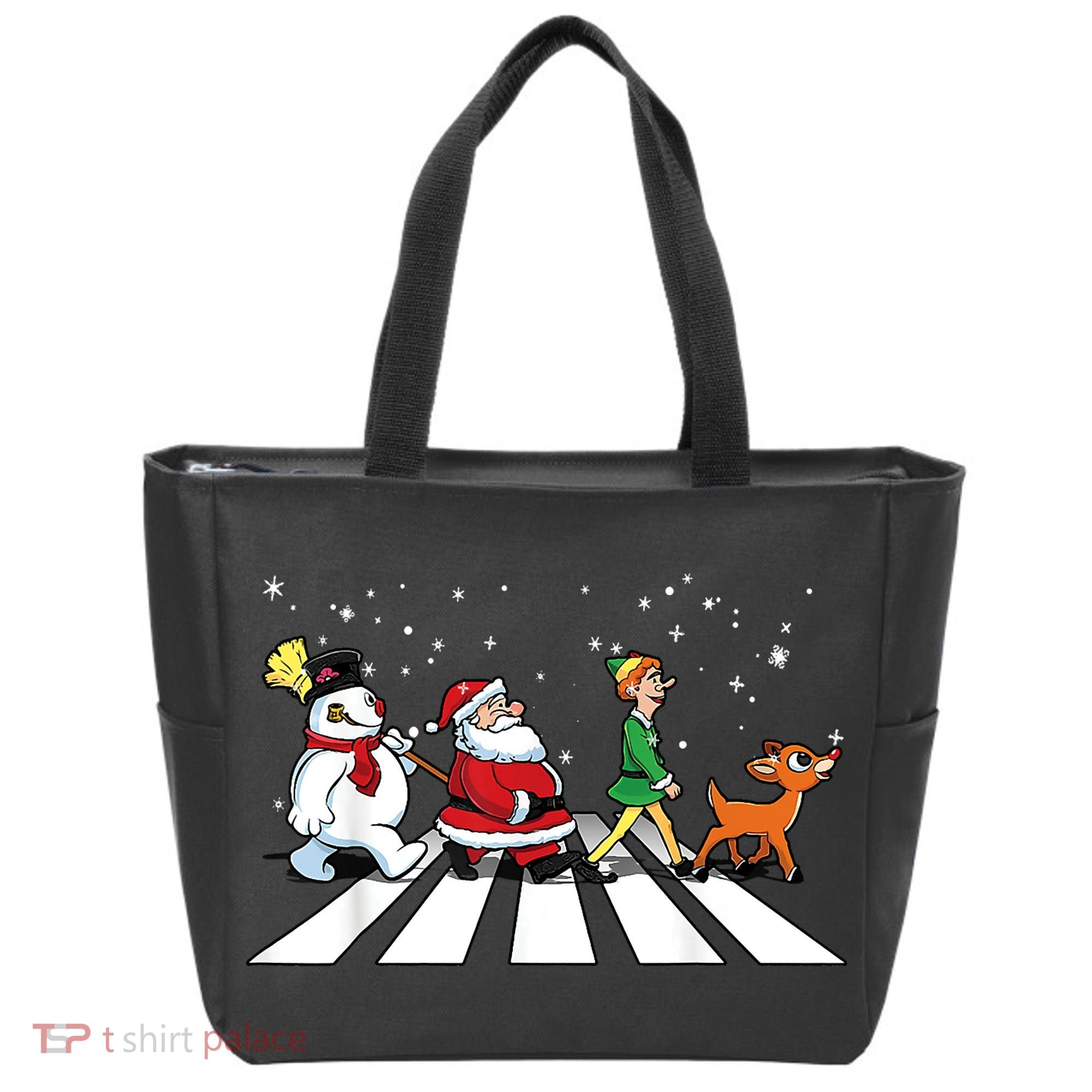 Funny Santa Snowman Elf Reindeer Christmas Abbeys Road Tote Bag
