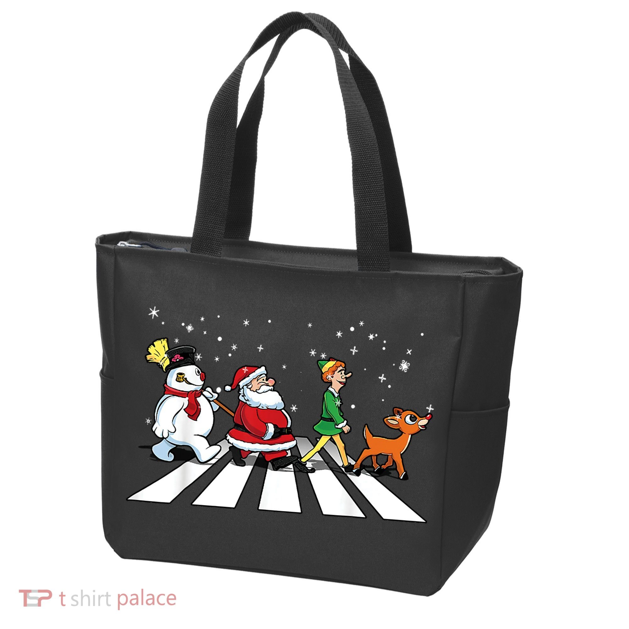 Funny Santa Snowman Elf Reindeer Christmas Abbeys Road Tote Bag