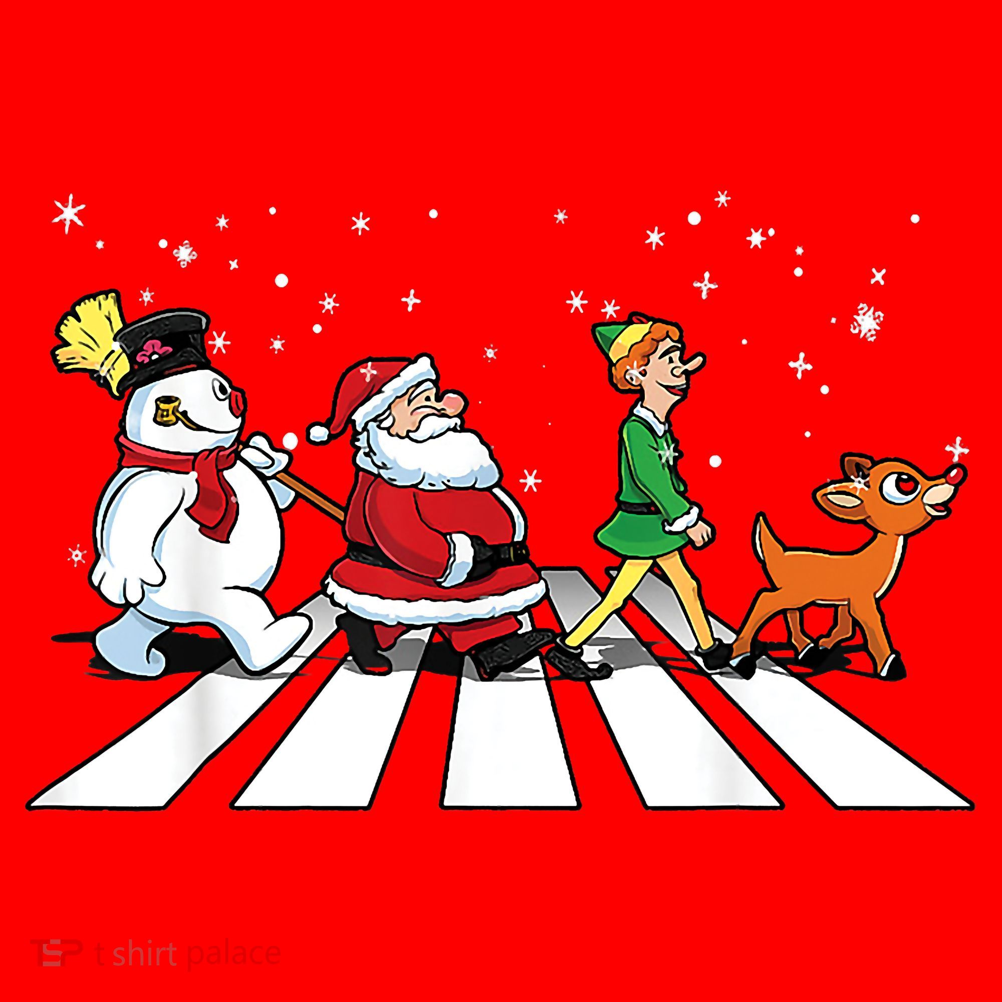 Funny Santa Snowman Elf Reindeer Christmas Abbeys Road Santa Hat