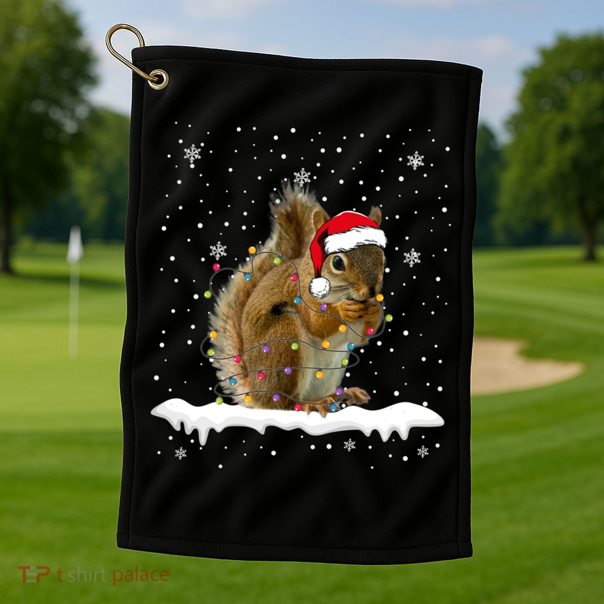 Funny Santa Squirrel Christmas Lights Animals Lover Gift Golf Towel