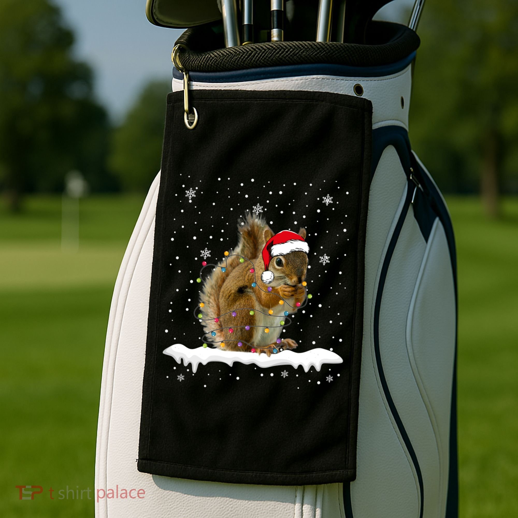 Funny Santa Squirrel Christmas Lights Animals Lover Gift Golf Towel