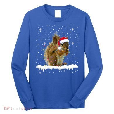 Funny Santa Squirrel Christmas Lights Animals Lover Gift Long Sleeve Shirt