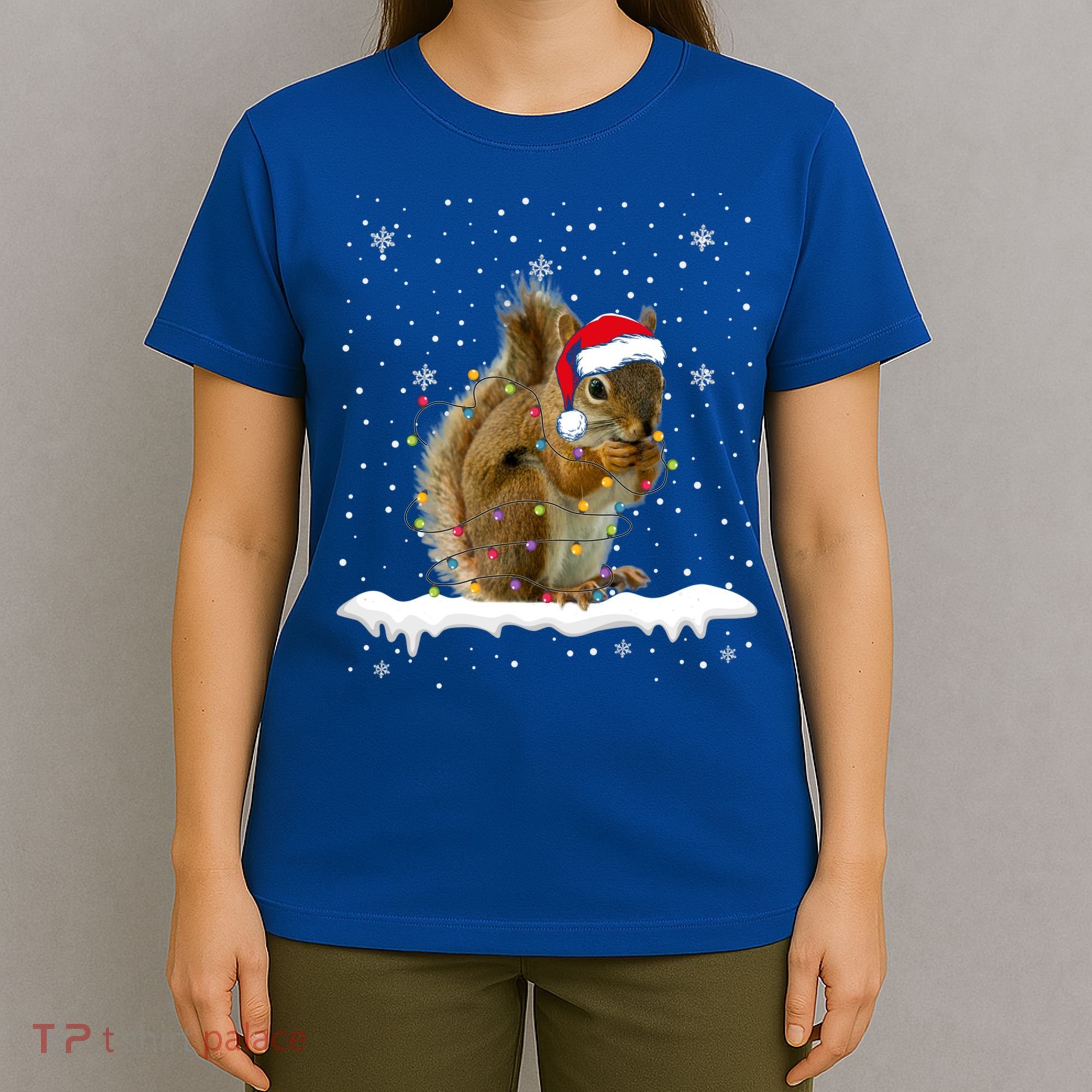 Funny Santa Squirrel Christmas Lights Animals Lover Gift T-Shirt