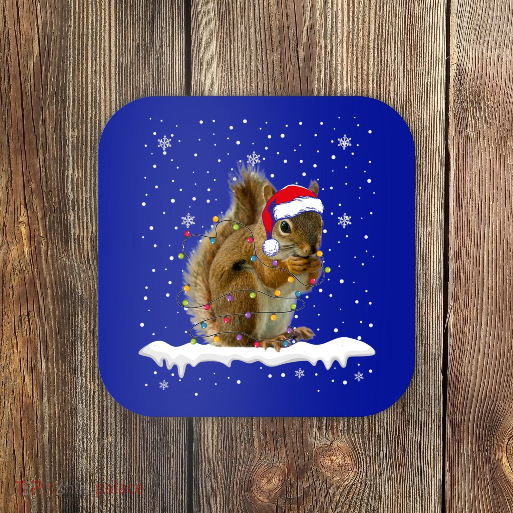 Funny Santa Squirrel Christmas Lights Animals Lover Gift Coaster