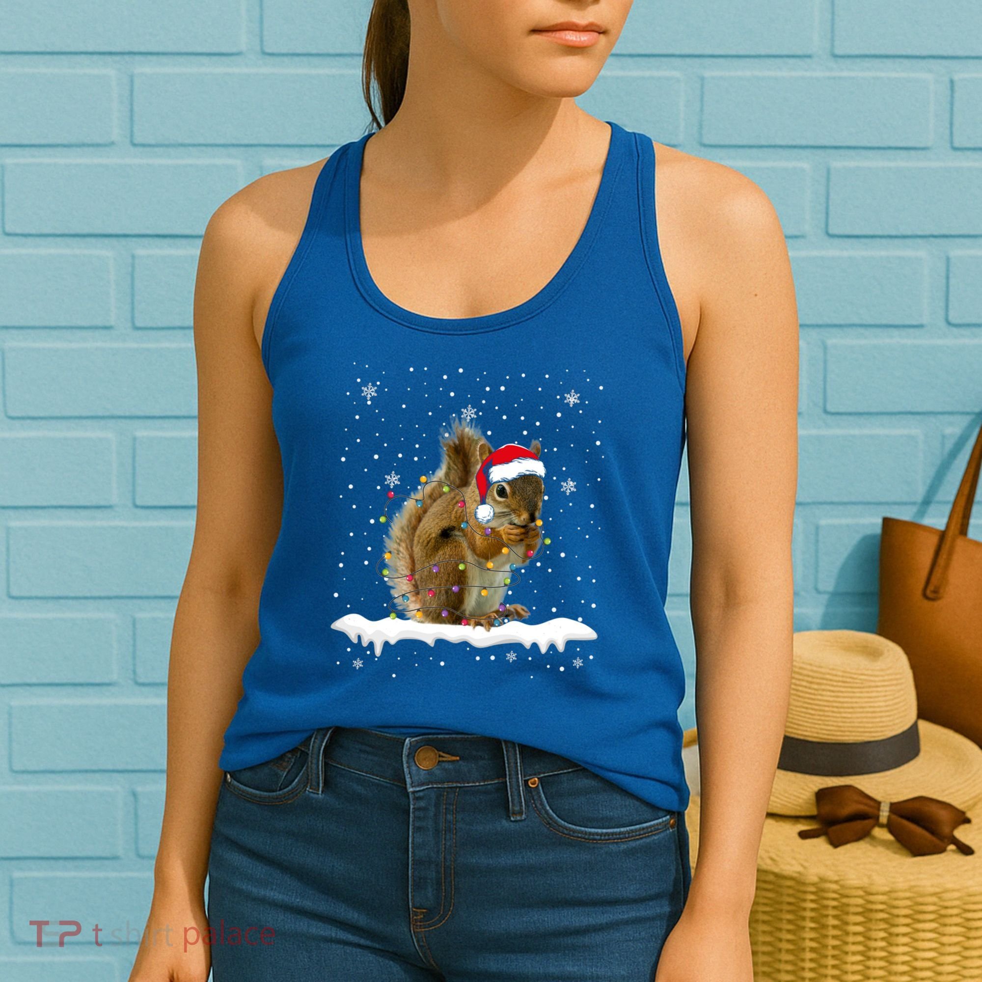 Funny Santa Squirrel Christmas Lights Animals Lover Gift Women's Tank Top