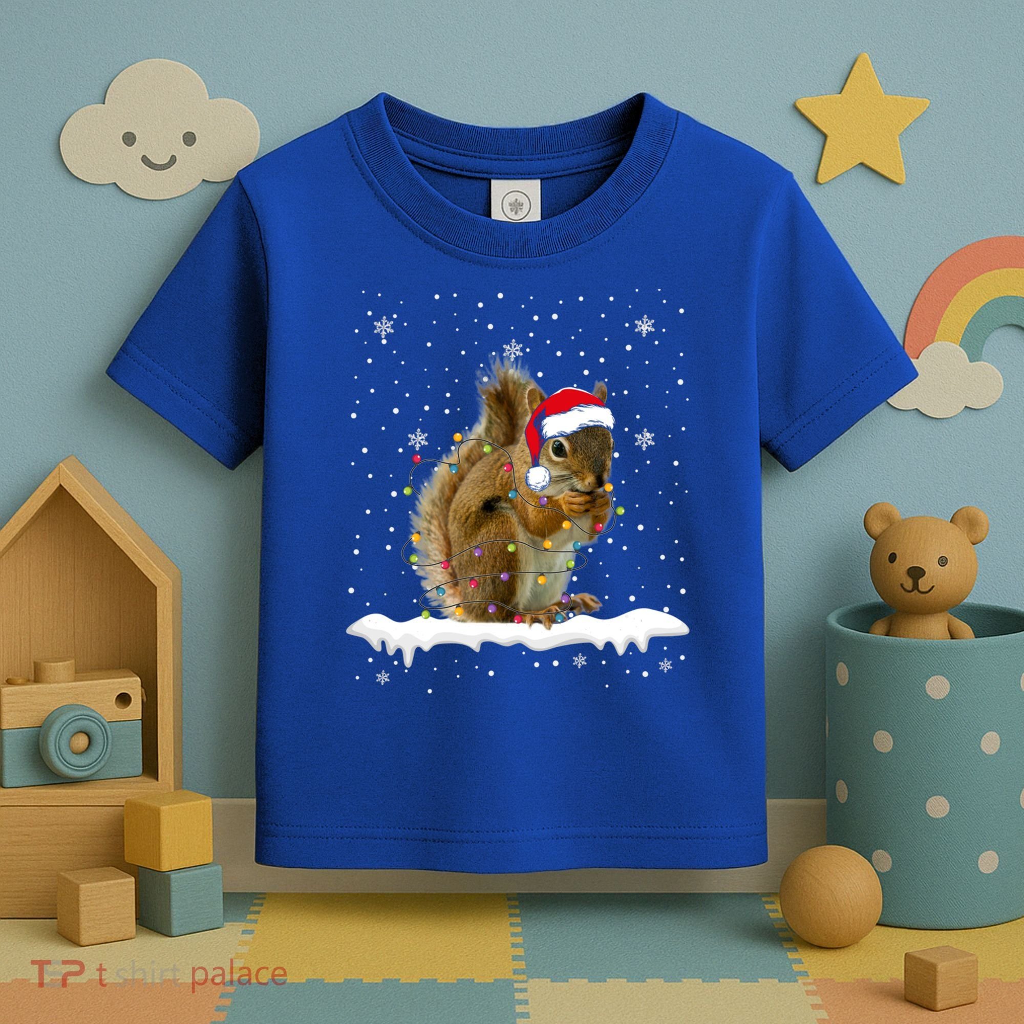 Funny Santa Squirrel Christmas Lights Animals Lover Gift Toddler T-Shirt