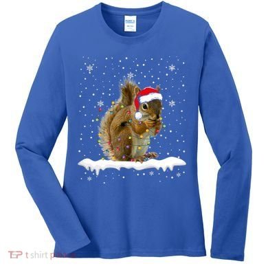 Funny Santa Squirrel Christmas Lights Animals Lover Gift Women's Long Sleeve Shirt
