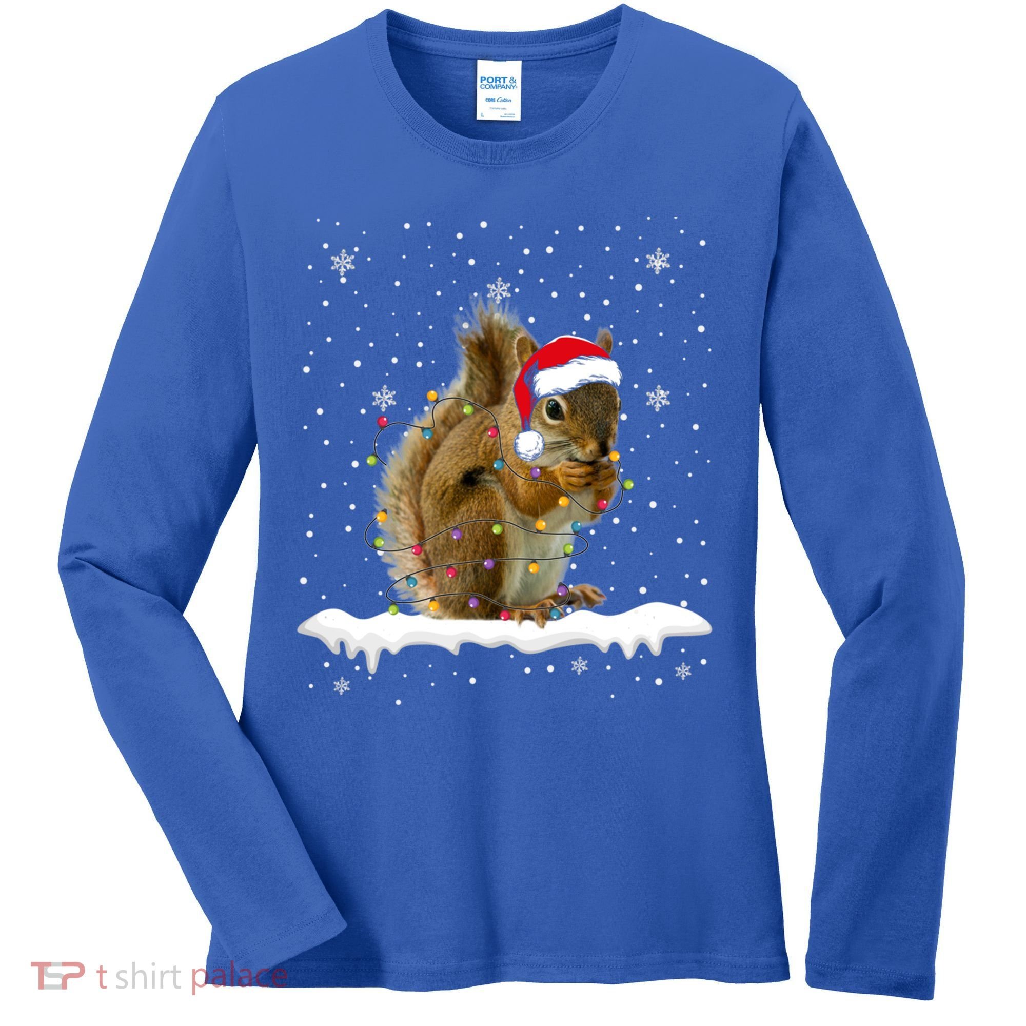 Funny Santa Squirrel Christmas Lights Animals Lover Gift Women's Long Sleeve Shirt
