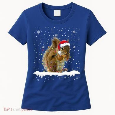 Funny Santa Squirrel Christmas Lights Animals Lover Gift Women's T-Shirt