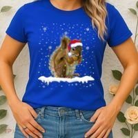 Funny Santa Squirrel Christmas Lights Animals Lover Gift Women's T-Shirt thumb 2