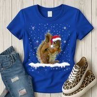 Funny Santa Squirrel Christmas Lights Animals Lover Gift Women's T-Shirt thumb 3