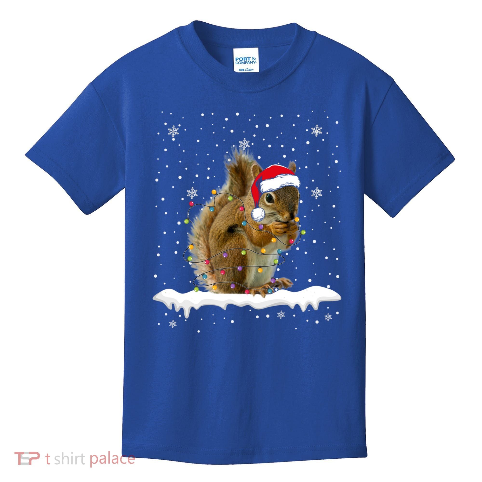 Funny Santa Squirrel Christmas Lights Animals Lover Gift Kids T-Shirt
