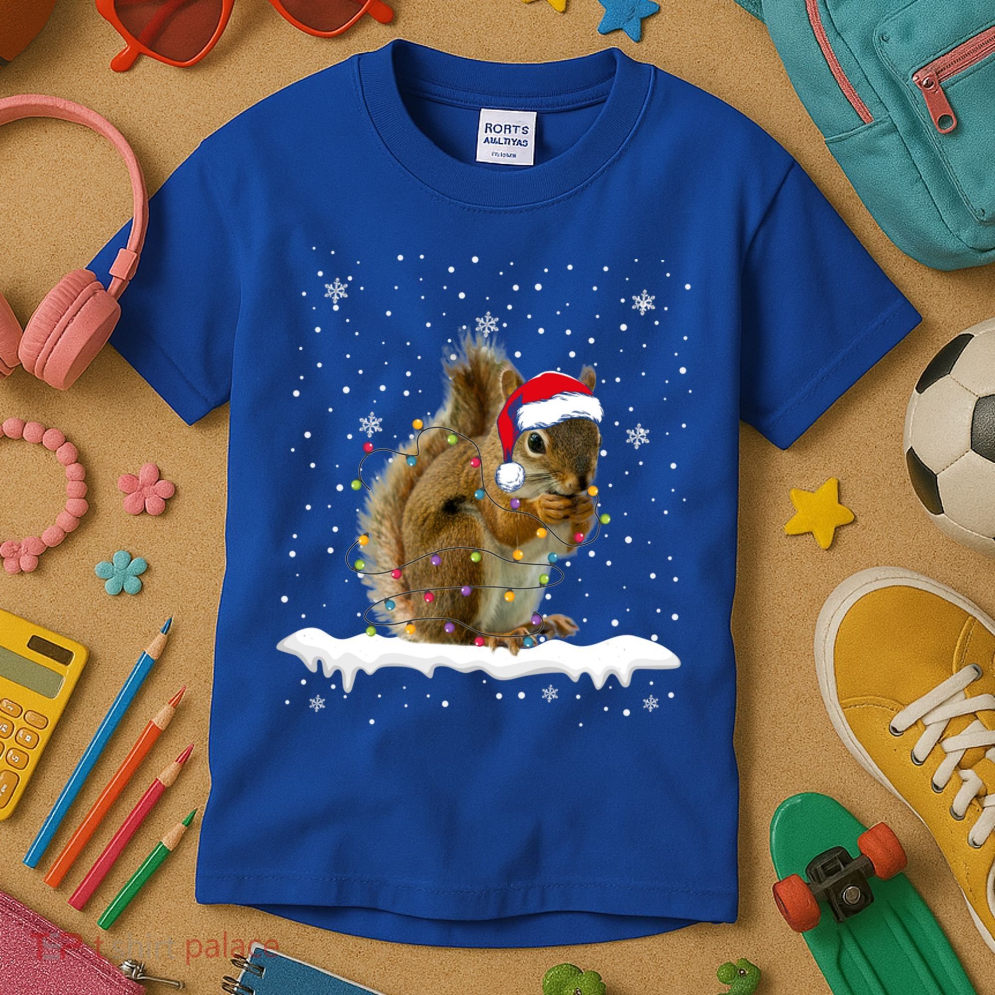 Funny Santa Squirrel Christmas Lights Animals Lover Gift Kids T-Shirt