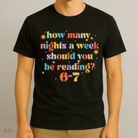 Funny Six Seven 6 7 Meme Teacher Reading Books 6-7 T-Shirt thumb 3