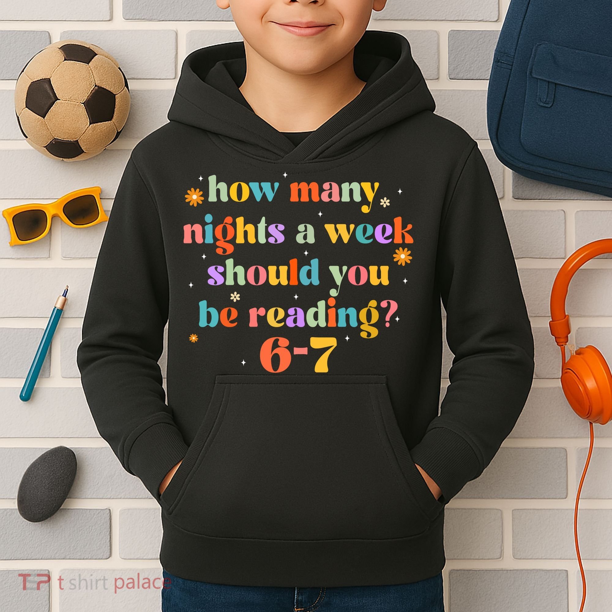 Funny Six Seven 6 7 Meme Teacher Reading Books 6-7 Kids Hoodie